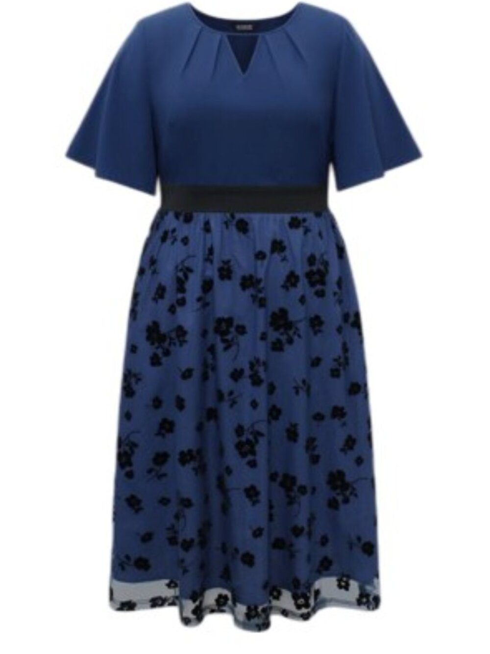 NWT BloomChic Floral Embroidered Mesh Keyhold Midi Dress Aegean Blue 2X - Picture 2 of 4